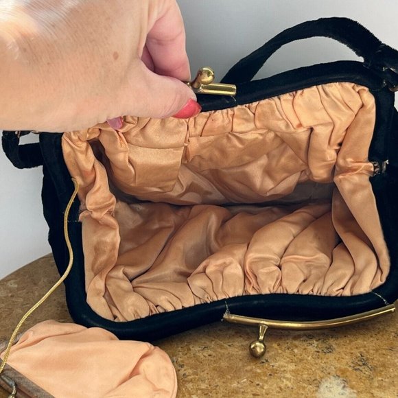 Vintage Black Velvet Purse with Coin Purse Small Cute Sling Shoulder Bags Wallet - Picture 5 of 9